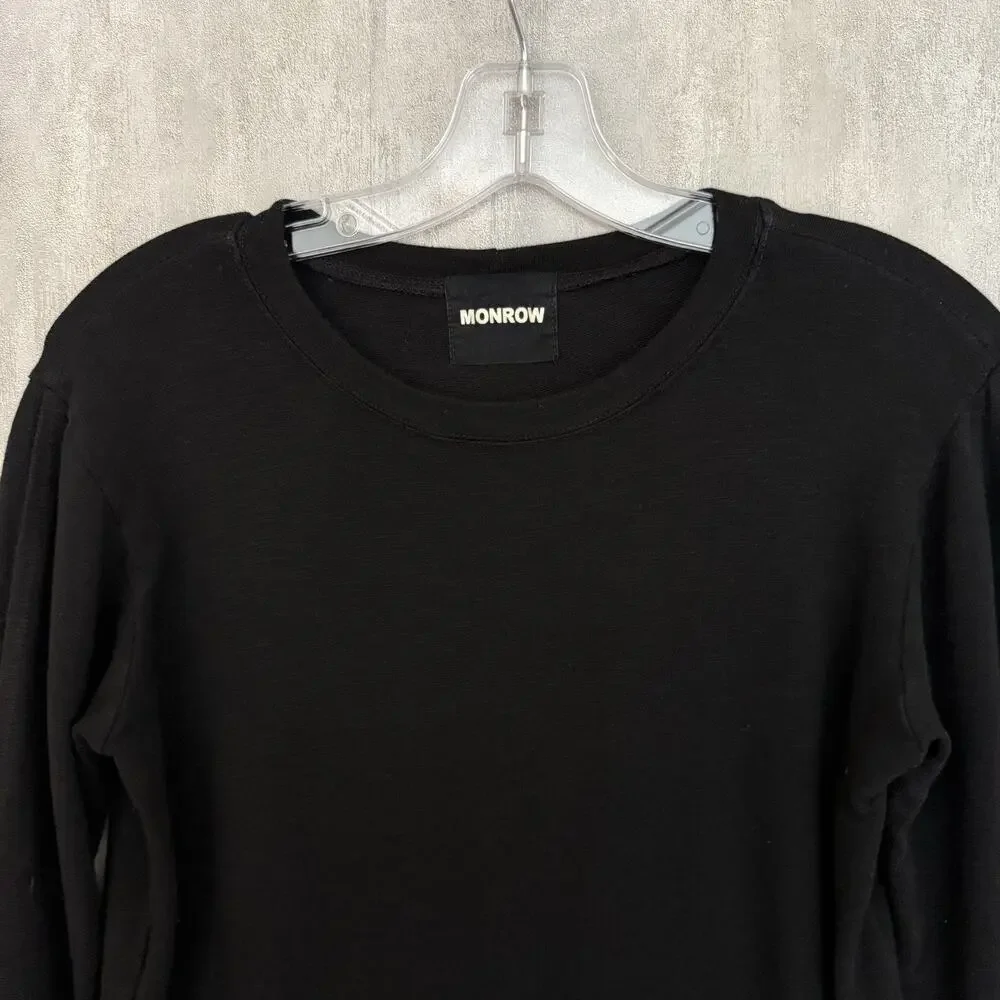 Monrow Sweatshirt Women XS Open Sleeve Pullover Black USA Soft Stretch Crew Neck